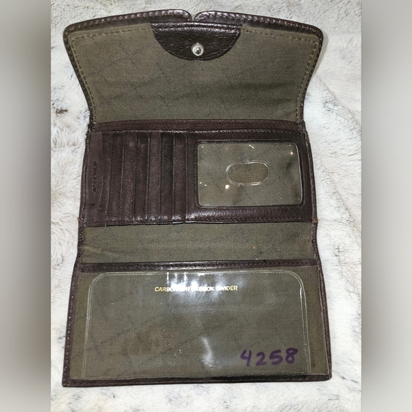 Brown Leather Trifold Wallet with Card Slots Cash Pockets and Checkbook Flap - Picture 3 of 6